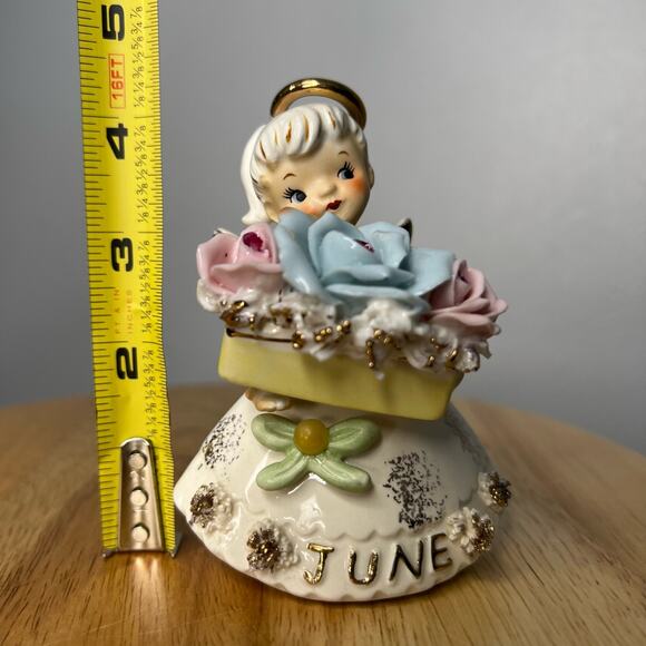 Vintage Geo Z Lefton June Birthday Angel Figurine Rose Pearl #489 JAPAN READ - Picture 2 of 12
